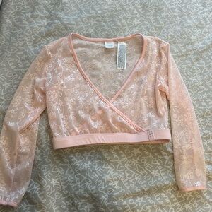 Elegant Lace Wrap Top - Pink